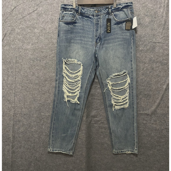 AFRM Anthropologie Super High Rise Crop Womens‎ Sz 31 (36 W) Blue Distressed NWT - Picture 1 of 13